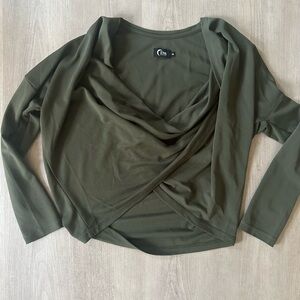 Elegant Olive Long Sleeve Drape Top